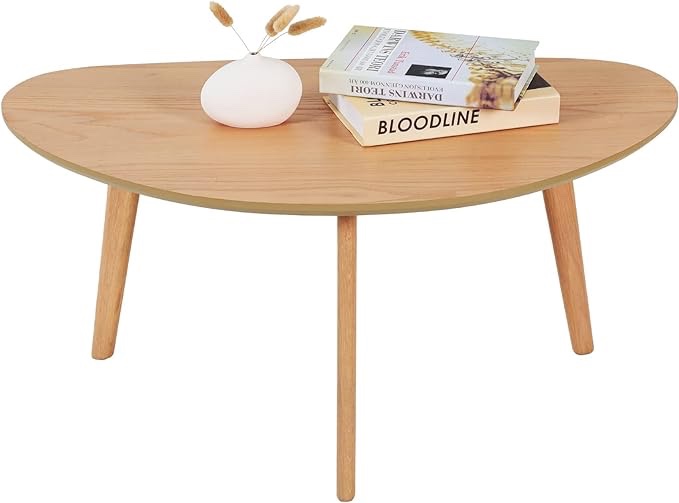 FIRMINANA Small Oval Coffee Table Mid Century Modern for Living Room Center Minimalist Display Coffe Table,Nature Wood 35.5 Inch