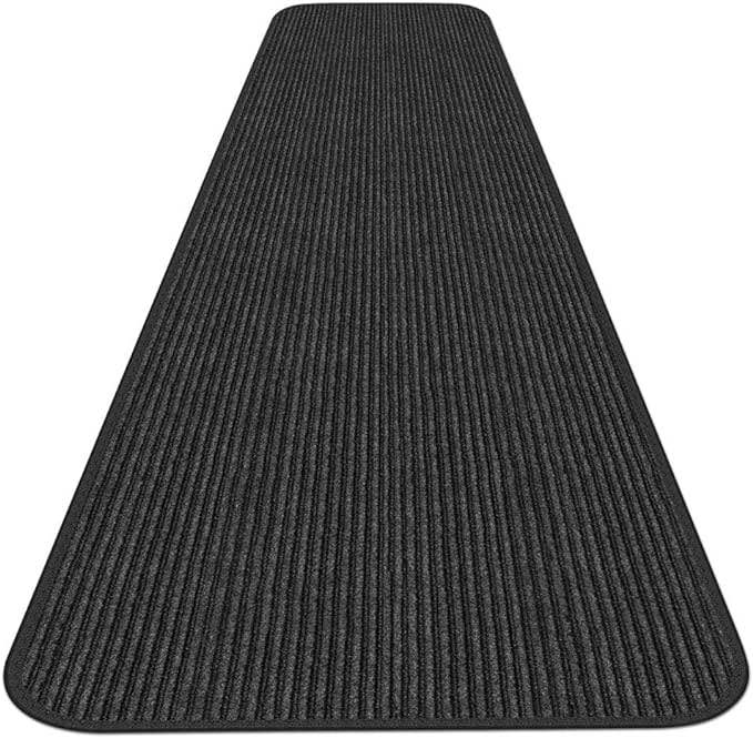 ((Similar))House, Home and More Indoor Outdoor Double-Ribbed Carpet Runner with Skid-Resistant Rubber Backing - Smokey Black - 4 Feet x 30 Feet