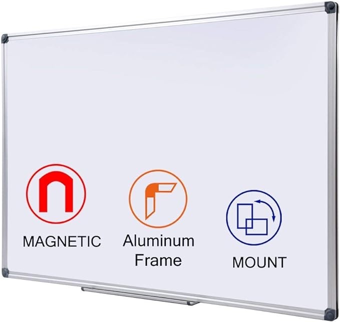 24 x 36 inch Magnetic Dry Erase Board | Mall-Mounted Aluminum Frame White Board with Pen Tray| Dry Erase Marker Board for Office, School and Home Usage