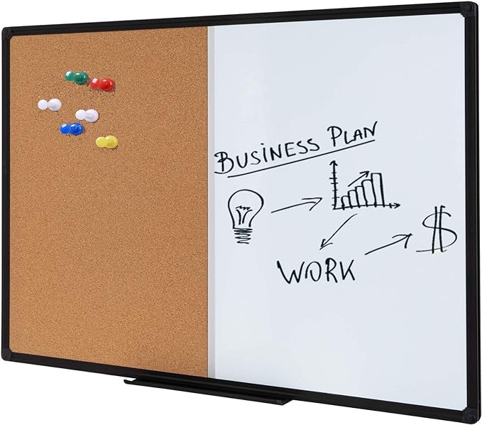 Combination Board Magnetic Dry Erase Board & Corkboard,24''x36'' Combo Board,Wall Mounted Decorative Hanging Pin Board, Black Frame