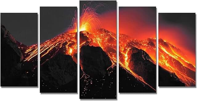 Large Hawaii Volcano Erupting Canvas Wall Art Lava and Twilight Flow Picture Print (L:60 H:32)