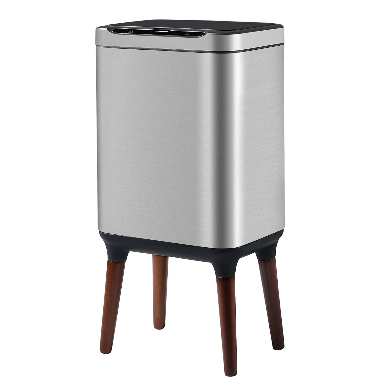 ELPHECO Stainless Steel Trash Can with Lid 2.5 Gallon Motion Sensor Trash Can with Wooden Legs, 9.5 Liter Automatic Metal Garbage Can for Office, Dog Proof Trash Bin for Bathroom, Bedroom white