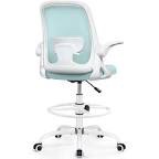 Winrise Drafting Chair Tall Office Chair Ergonomic Desk Chairs with Lumbar Support and Flip-up Armrests, Adjustable Height Comfy Computer Chair with Swivel Task and Adjustable Foot Ring(L-Blue)