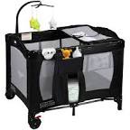 Kinder King 3 in 1 Portable Nursery Center, Foldable Playard for Baby & Toddler, Infant Pack n Play w/Bassinet, Removable Mattress, Newborn Changing Table, Travel Bag, Music Box, Storage Basket, Black