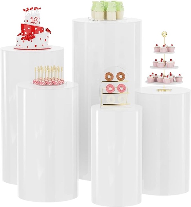 OEOEKHDJ Round Cylinder Stands Pedestal Display Plinths Pillars Wedding Party Cylindrical Display Stand Art Decor Stand Stackable Storage And Strong Stability (White 5PCS)