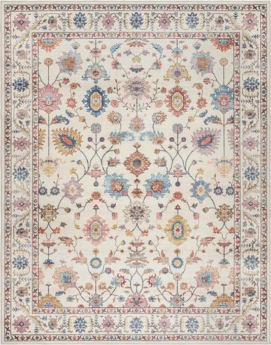 Gertmenian Boho Area Rug, 5x7 Standard, Home Decor for Entryway, Bedroom, Living Room, Office, Kitchen, Non Slip, Soft, Low-Pile, Printed Indoor Accent Rugs, Border, Cullen Cream Multi, 28546