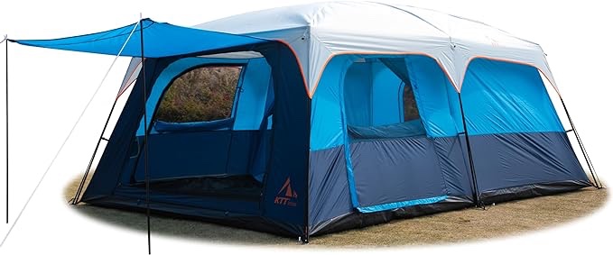 KTT Extra Large Tent 12-14 Person(C),16'Lx11'Wx7.4'H,Family Cabin Tent,2 Rooms,Straight Wall,3 Doors 3 Windows with Mesh,Waterproof,Straight Wall,Big Tent for Outdoor,Picnic,Camping,Gathering