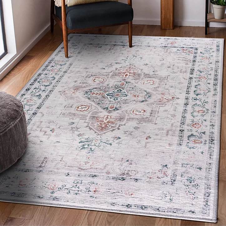 Vernal Peoria Grey, Blue and Rust Machine Washable Rug , 152 cm x 213 cm