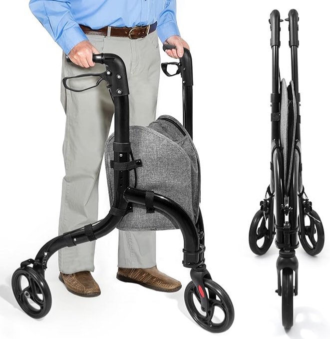 Retoreath Premium 3 Wheel Rollator Walker for Seniors, Lightweight Foldable Elderly Three Wheeled Rollator with Storage Bag, Mobility Aid Rolling Walker