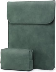 TAIKESEN  15 Inch Laptop Sleeve Compatible with MacBook Air 15 M2 A2941 2023-2024, 15-inch Surface Laptop 5/4/3, MacBook Pro 15 A1990 A1707 2019-2016, Faux Suede Leather Case, Midnight Green