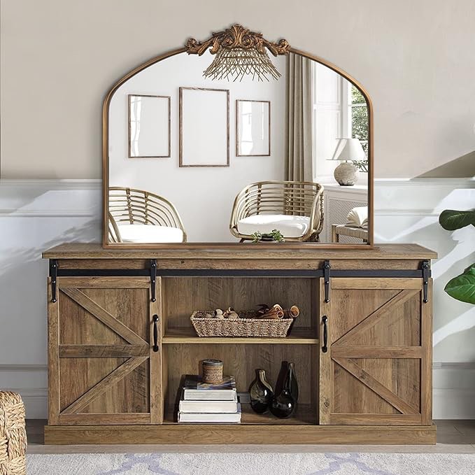 HQiJun Wall Mirror Window Decorative Traditional Mirrors Antique Arched Farmhouse for Living Room Bedroom Entryway Bathroom Vanity (101x7.5x88CM) Golf