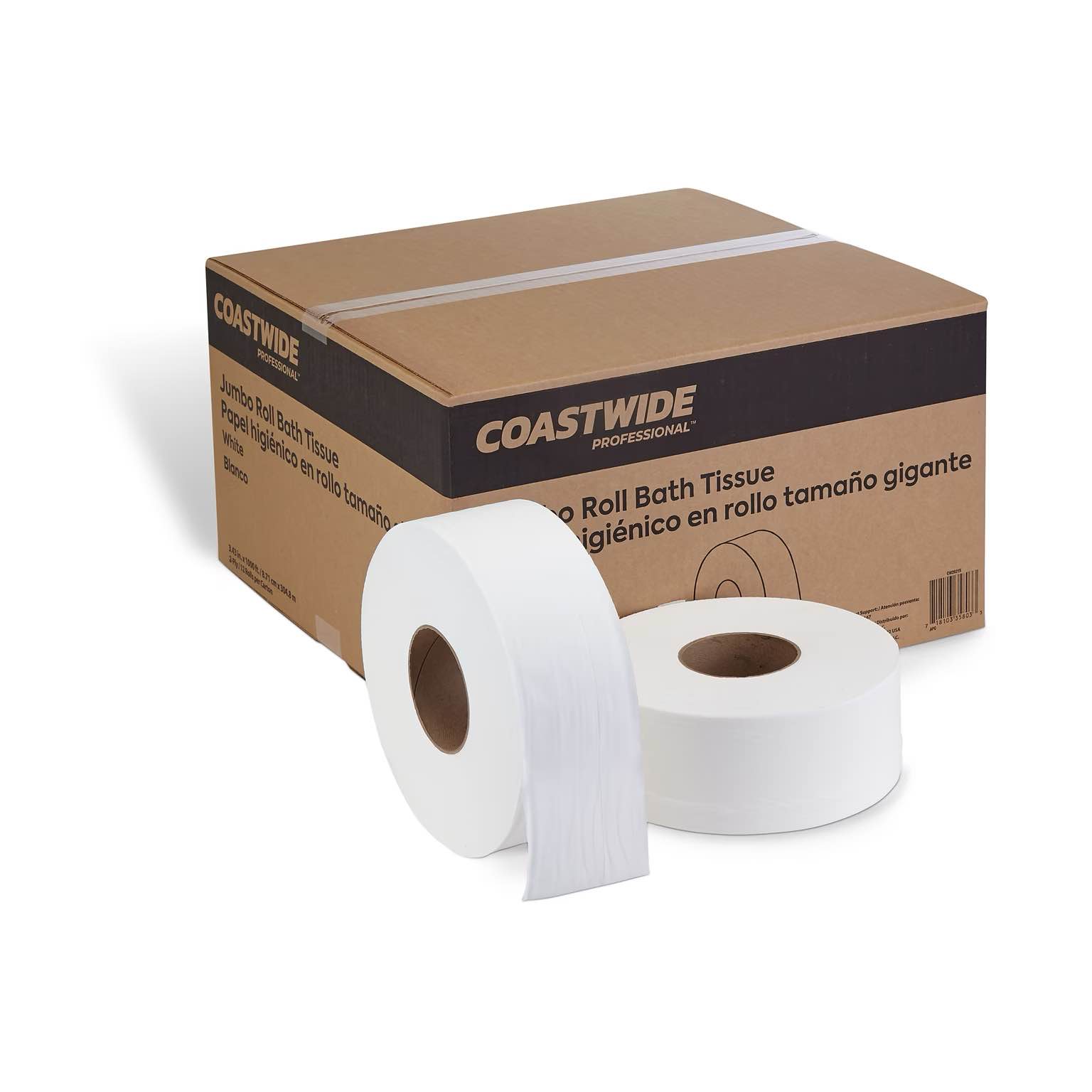 Coastwide Professional Jumbo Roll Bath Tissue, 1-Ply/12 Rolls