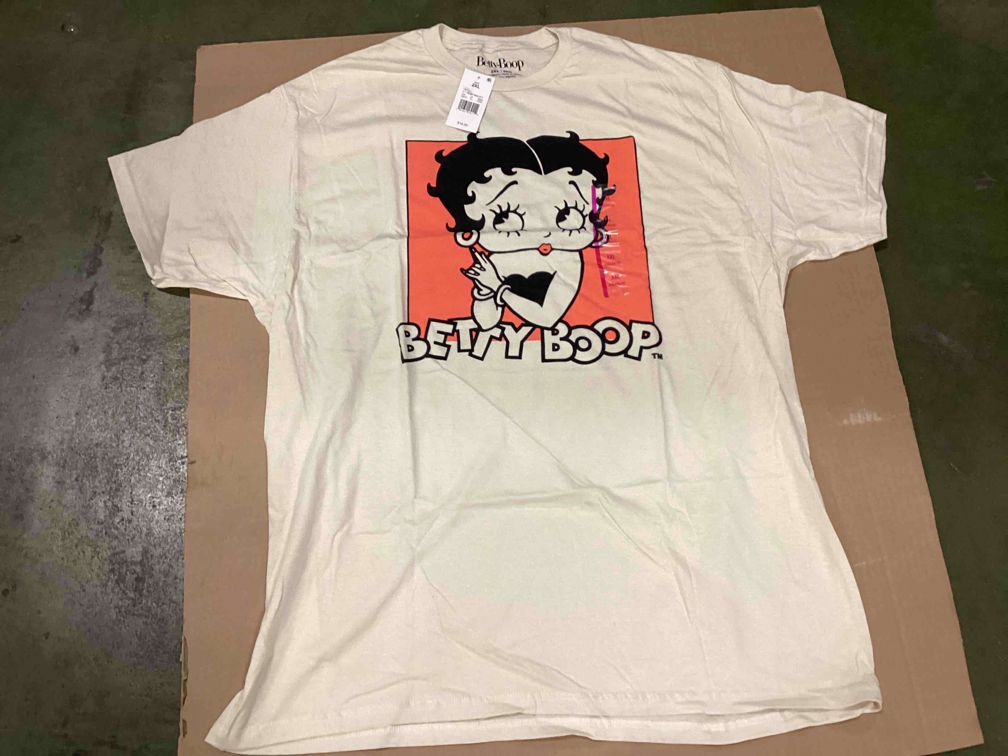Case Pack of 10 Assorted Sized Betty BoopT Shirt Cream, Sizes Small, Med Large, XL , XXL