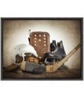 DesignOvation Sylvie Vintage Hockey Gear Sport Print Framed Canvas Wall Art by Shawn St. Peter, 18x24 Dark Grey, Traditional Classic Wall Decor
