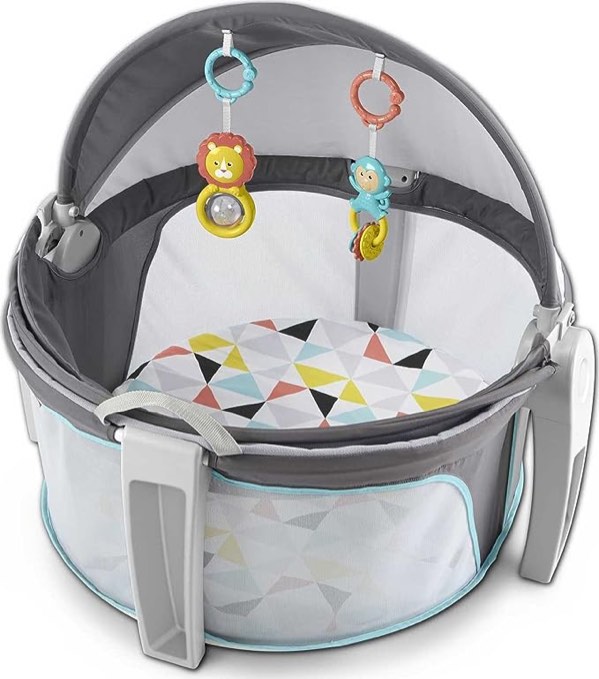 Fisher-Price Baby Portable Bassinet and Play Space On-the-Go Baby Dome with Developmental Toys and Canopy, Windmill