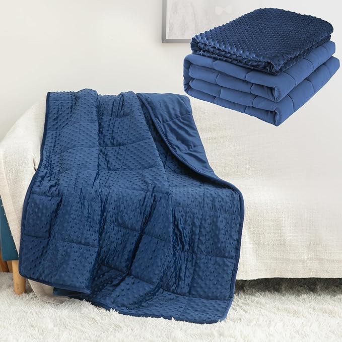 MENHIRY Weighted Blanket with Removable Minky Duvet Cover,Queen Size,Heavy Blanket for Adult Kids(15Lbs,6080,Blue