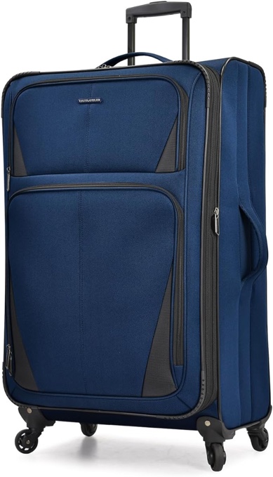 U.S. Traveler Aviron Bay Expandable Softside Luggage with Spinner Wheels, Navy, 30-Inch