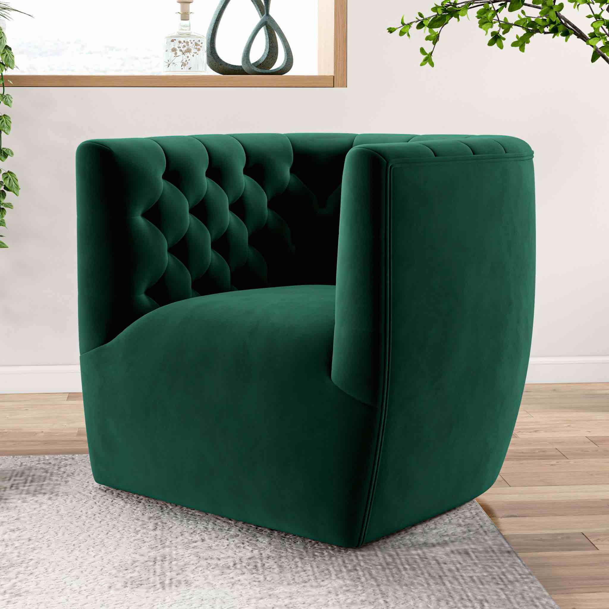 Quinton Mid Century Modern Style Velvet Tufted Swivel Velvet Chair