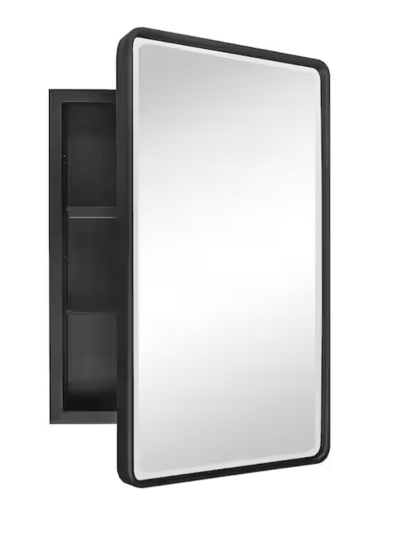 Farmhouse 16 in. W x 24 in. H Recessed Rectangular Metal Framed Bathroom Medicine Cabinets with Mirror in Matt Black