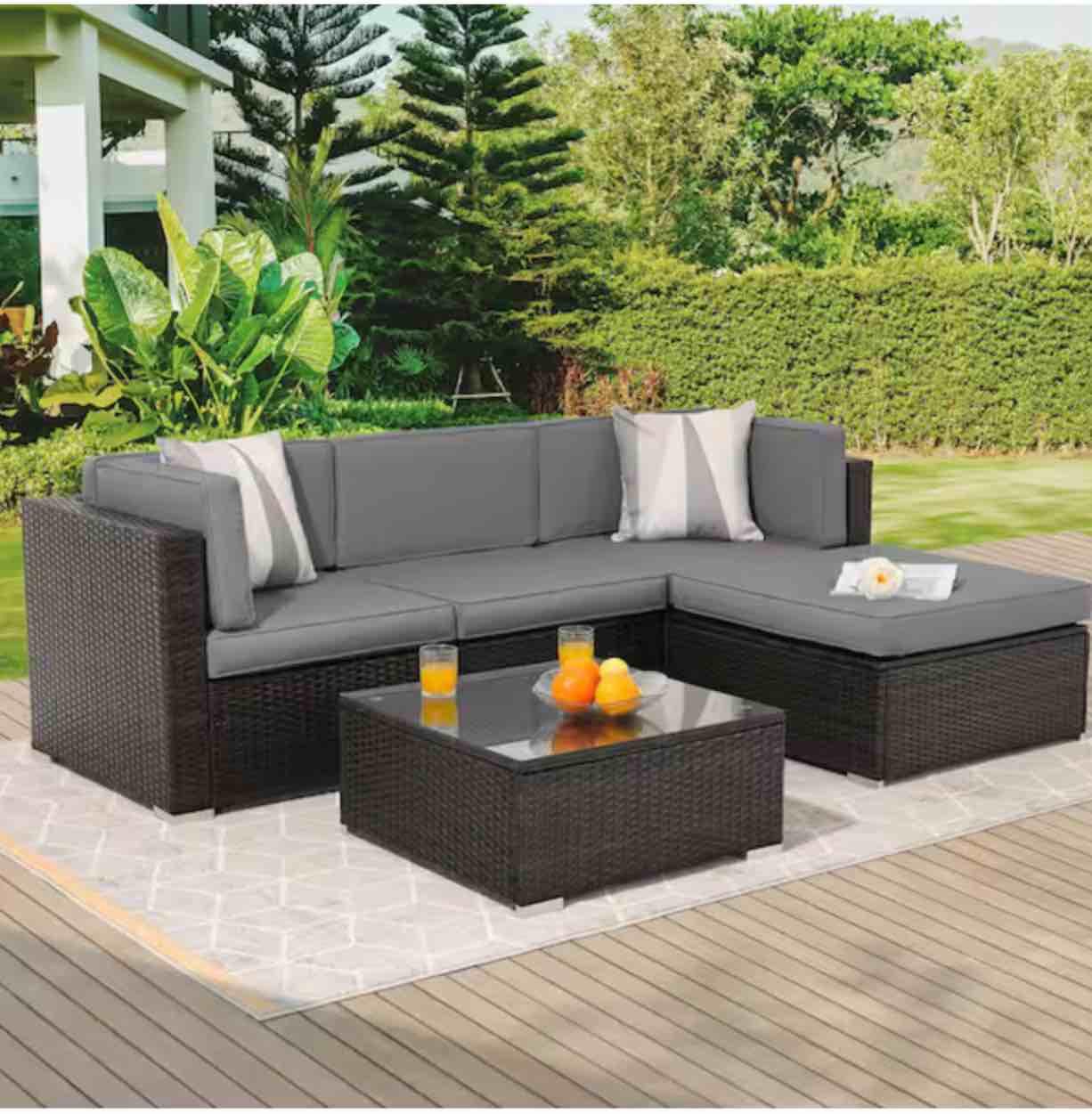 Klakki 5 Piece Rattan Sofa Seating Group with Cushions ( incomplete box 1/3) 