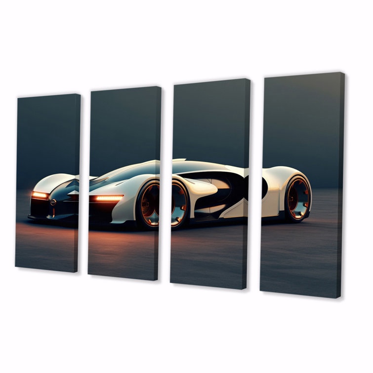 Futuristic Bugatti Sports Car On Canvas 4 Pieces Print