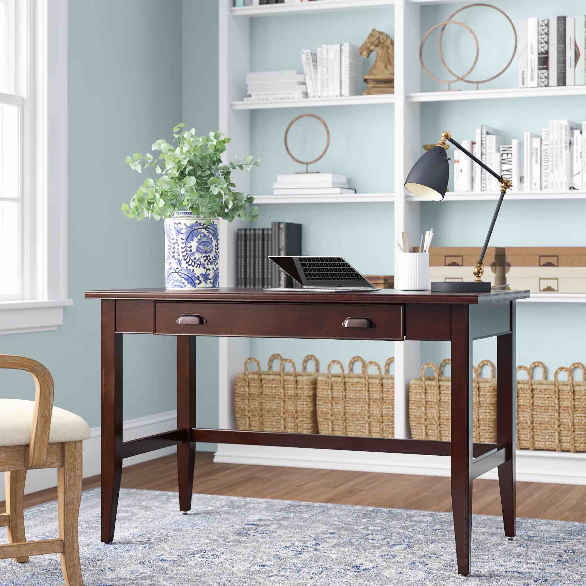 Laurent Solid + Manufactured Wood Writing Desk in Chocolate Cherry