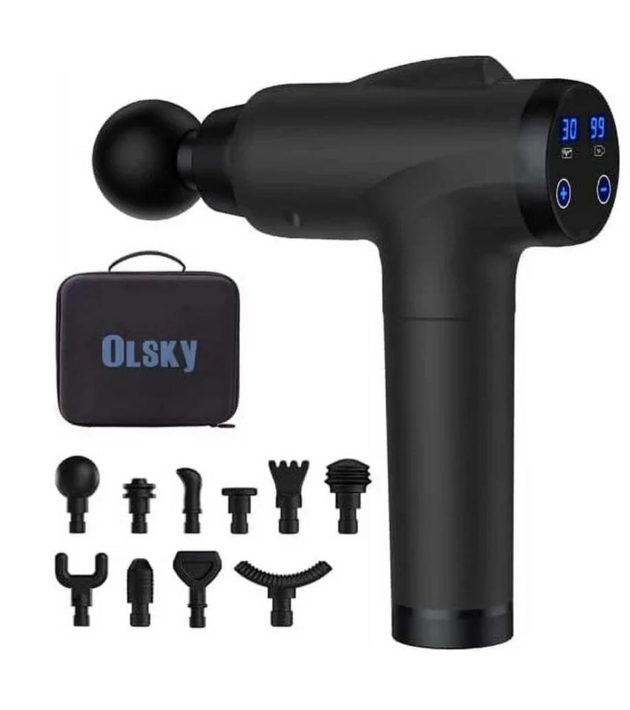 OLsky Massage Gun Deep Tissue, Handheld Electric Muscle Massager, High Intensity Percussion Massage Device for Pain Relief with 10 Attachments & 30 Speed(Black)