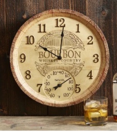 Taylor Precision Products, Bourbon Barrel Poly Resin Clock and Thermometer, 14 Inch, Multi-Color