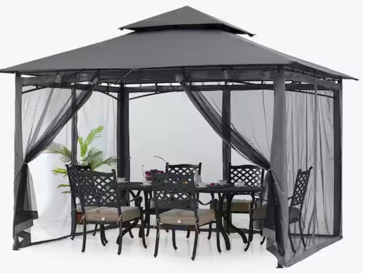 The Soft Roof Gazebos 12 Ft. W x 10 Ft. D Steel Patio Gazebo Grey