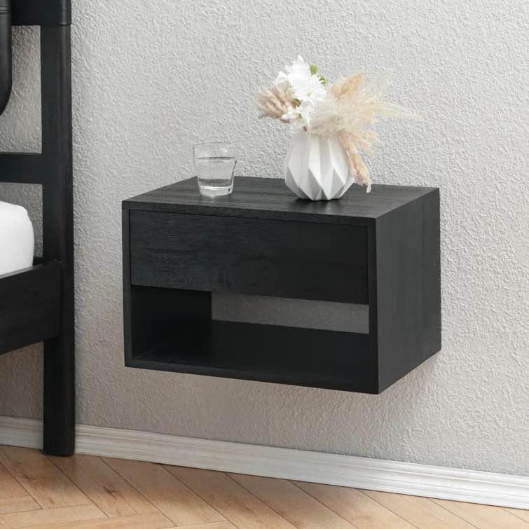 Kailey Solid Wood Floating Nightstand black