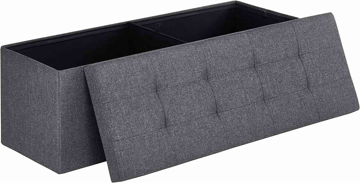SONGMICSFolding Storage Ottoman Bench, Storage Chest, Foot Rest Stool, Bedroom Bench with Storage, Holds up to 660 lb, Dark Gray ULSF77K