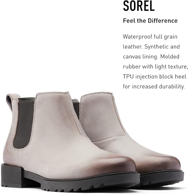 Sorel Women’s Emelie ll Chelsea Waterproof Boots, Quarry/Black Size 10.