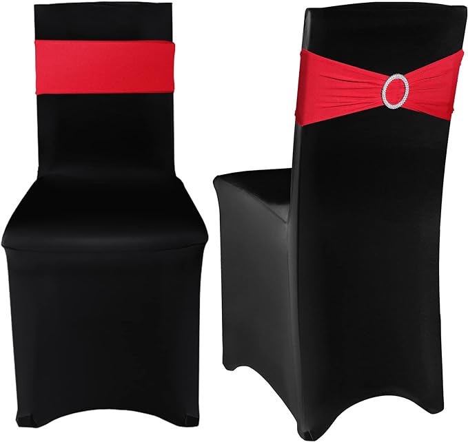 Frienda 160 Pcs Black Chair Cover Stretch Spandex Chair Slipcovers and Stretch Chair Sash with Round Buckle for Graduation Prom Party Banquet Holidays Celebration