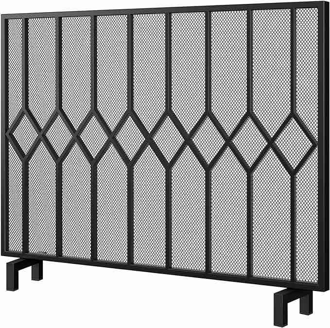 Amagabeli Fireplace Screens for Wood Burning Fireplace Single Panel Wrought Iron Fireplace Cover with Fire Spark Guard for Indoor Outdoor Fire Screens for Fireplaces Black