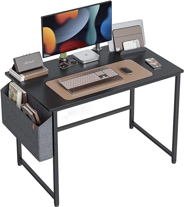 CubiCubi Study Computer Desk 32" Home Office Writing Small Desk, Modern Simple Style PC Table, Black Metal Frame, Black