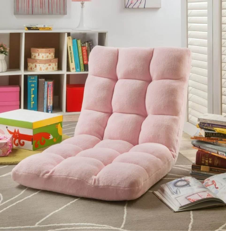 Loungie Microplush Recliner Chair Folding Floor Mat Adjustable Gaming Portable, Light Pink