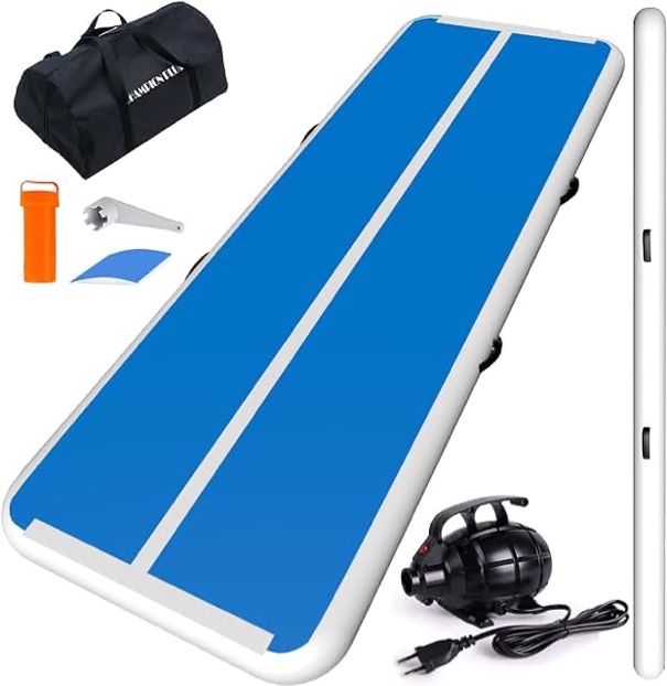 CHAMPIONPLUS Inflatable Air Tumbling Mat Gymnastics Tumble track 4/8 inches Thickness Air Mats for Home Use/Training/Cheerleading/Water Yoga 10ft 13ft 16ft 20ft with Electric Air Pump