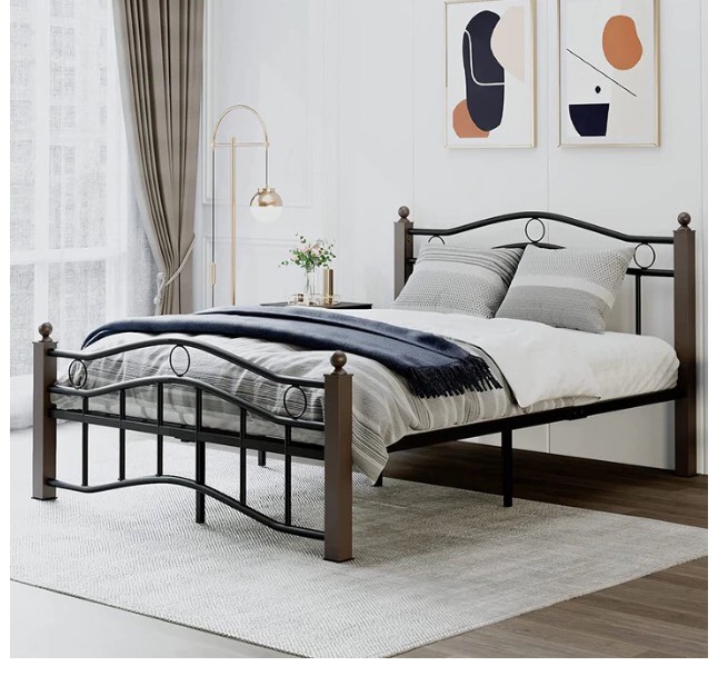 HOMFA METAL BED FRAME, QUEEN SIZE PLATFORM WITH VINTAGE HEADBOARD AND FOOTBOARD