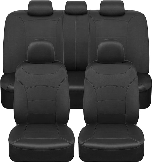 BDK carXS Turismo Car Seat Covers Full Set, Black Two-Tone Front Seat Covers with Split Rear Bench Back Seat Cover, Automotive Seat Covers for Trucks SUV Van Auto
