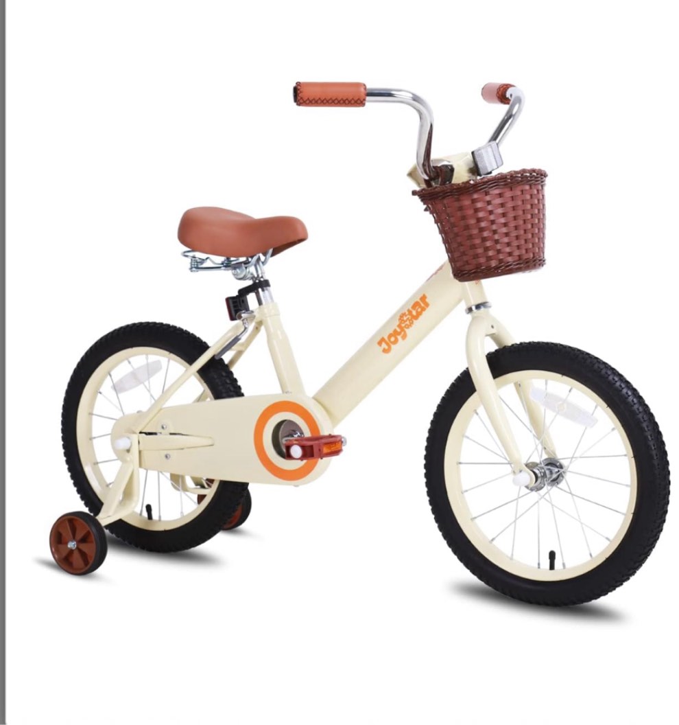 JOYSTAR 12 Inch Toddler Bike for 2 3 4 Years Old Girls & Boys, Vintage Kids Bikes with Training Wheels & Basket, Toddler Girl Bicycle, Beige