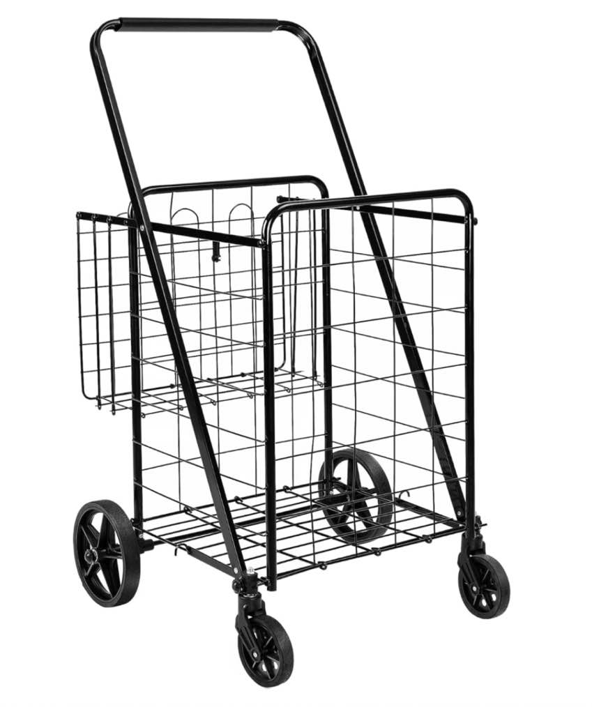 Amazon Basics Foldable Shopping Utility Cart with 360-Degree Wheels, X-Large, Black