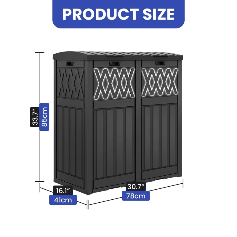 Black Plastic Manual Lift Multi-Compartments Trash & Recycling Bin - 61 Gallons (Part number: FTPLDB-6013)