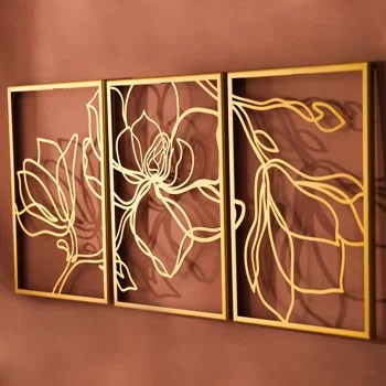 3 Piece Metal Floral Line Art Wall Décor Set