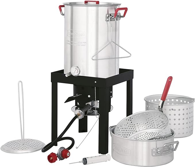 4 in 1 Turkey Fryer and Fish Fryer Set with 30 Qt & 10 Qt Aluminum Pots, Auto Ignition