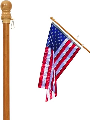 ILOT 56" Wooden Flag Pole for House Pack of 2 Improved Design Tangle Free Adjustable Rotating Rings Heavy Duty Flag Poles for Outside Fit All Flag Sizes