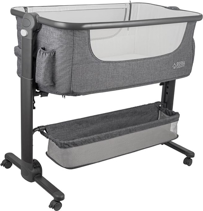 Baby Bassinet, Bedside Sleeper for Baby, Easy Folding Portable Crib with Storage Basket for Newborn, Bedside Bassinet, Comfy Mattress/Travel Bag Included