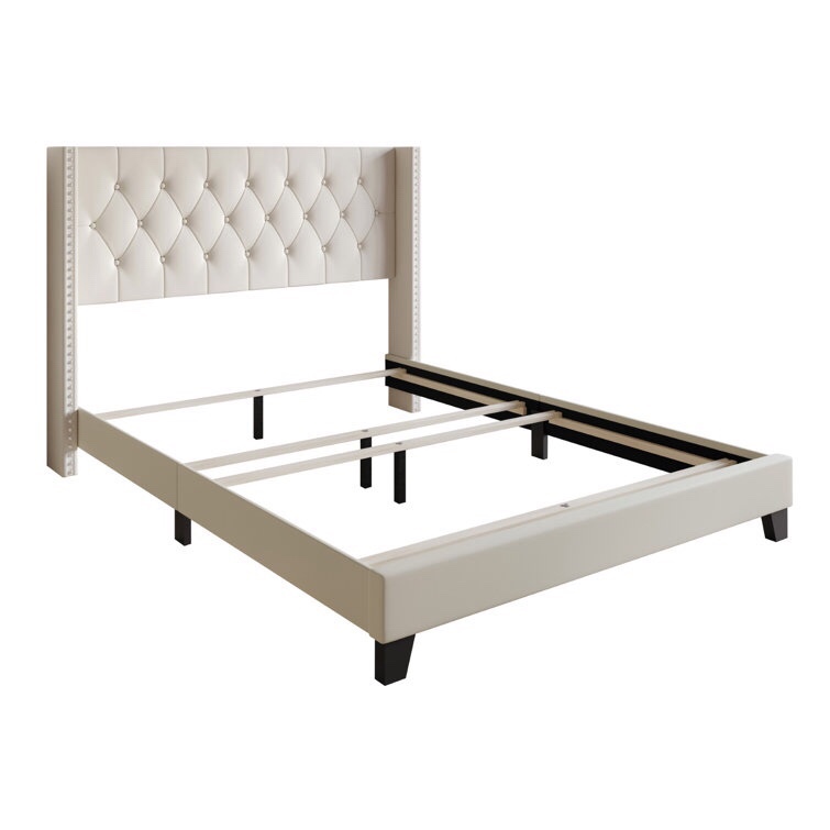 (Black color) Aireanna Tufted Upholstered Low Profile Panel Bed