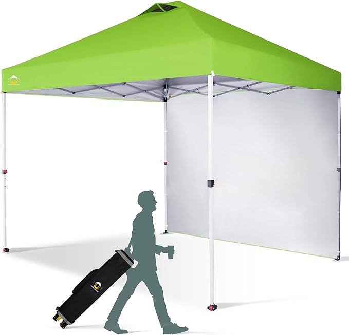 (similar) CROWN SHADES Canopy Tent 10x10 Pop Up Canopy Outdoor Shade with One Sidewall, Easy Up Sun Shelter with One Person Set Up Center Lock, Portable Instant Camping Beach Canopy Tents, Green