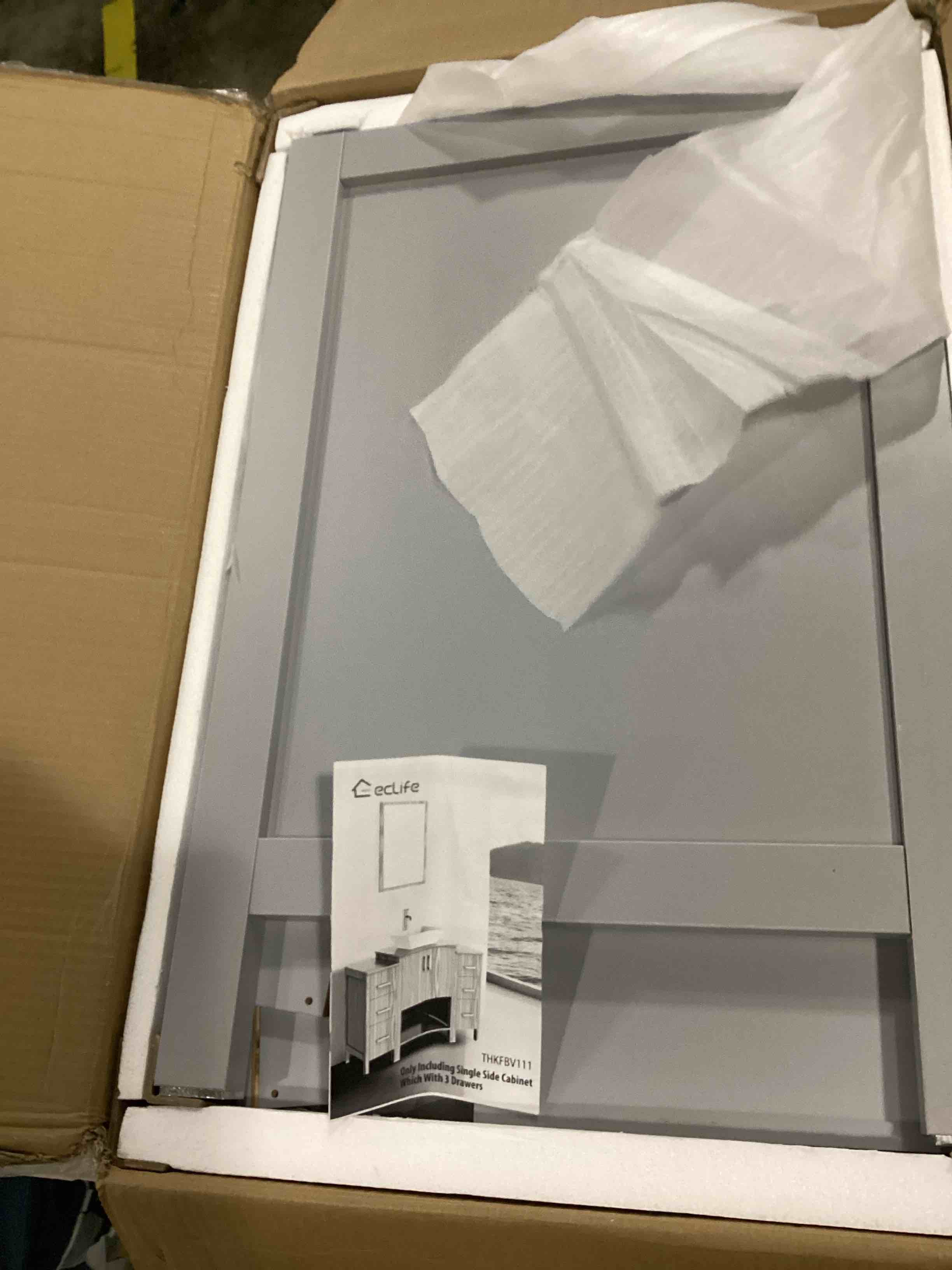 eclife 48" Bathroom Vanity Sink Combo White W/Side Cabinet Modern Set White Rectangle Ceramic Vessel Sink, Water Save Faucet, Pop Up Drain, W/Mirror (T03 B02W)