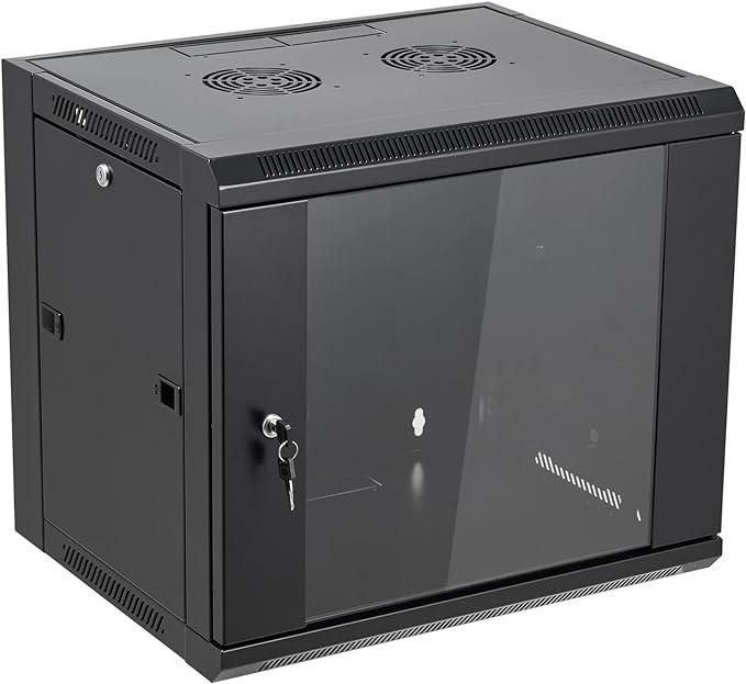 Tedgetal 9U Wall Mount Server Cabinet Network Rack Enclosure Locking Glass Door